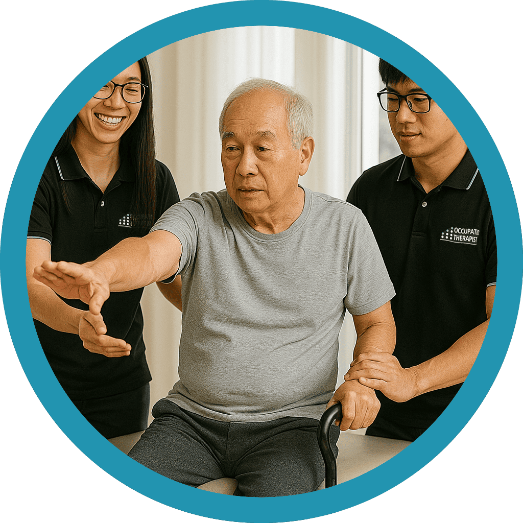 Elderly man receiving physiotherapy from therapists at Uplift Rehab.