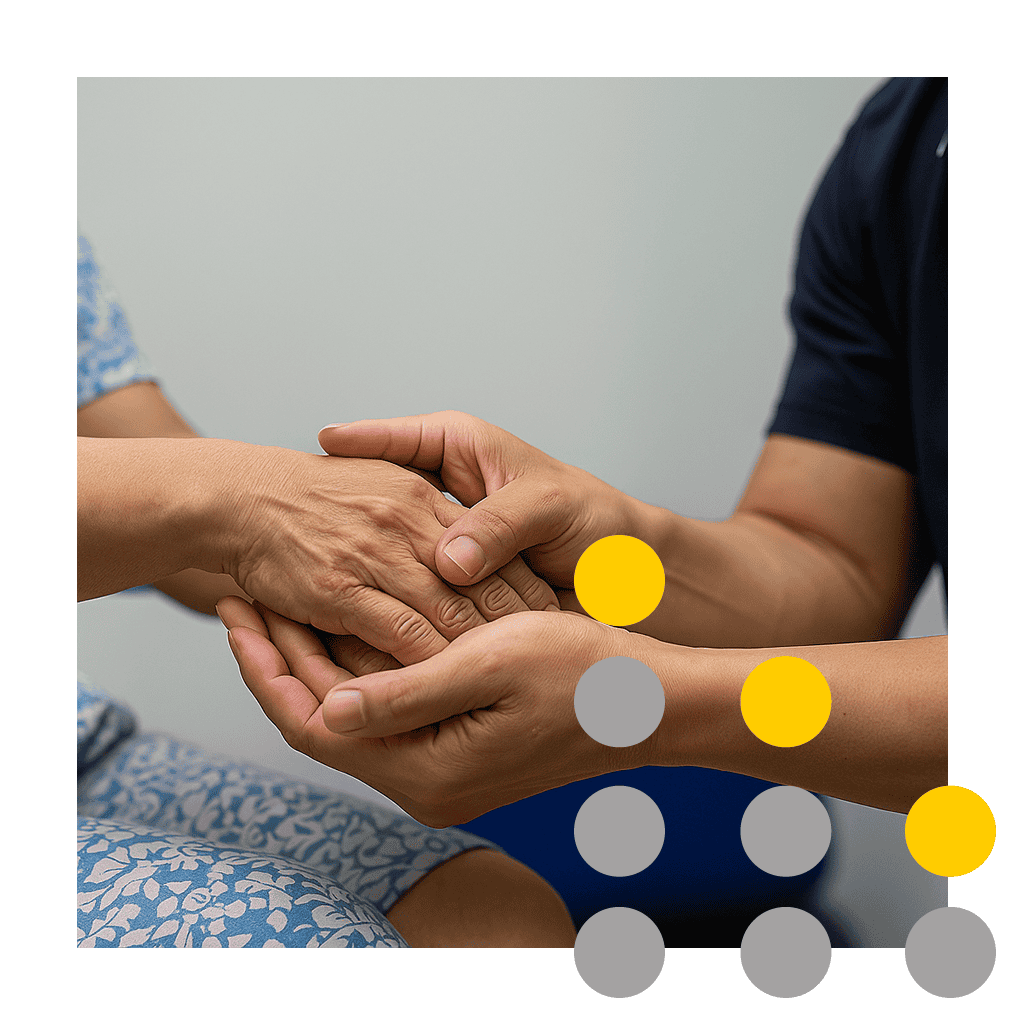 Handshake between therapist and patient for support and care.